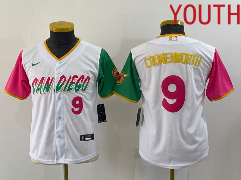 Youth San Diego Padres #9 Cronenworth White City Edition Nike 2022 MLB Jerseys->san diego padres->MLB Jersey